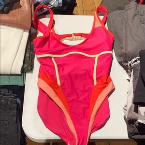 Vibrant Pink and Orange Kids One Piece Swimsuit